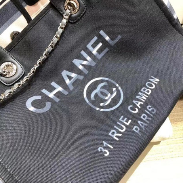Chanel Canvas Deauville Shopping Bag A66941 Black/Stripe 2018