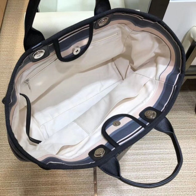 Chanel Canvas Deauville Shopping Bag A66941 Black/Stripe 2018