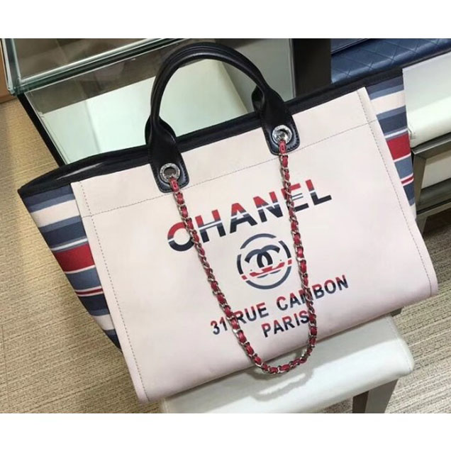 Chanel Canvas Deauville Shopping Bag A66941 Beige/Stripe 2018