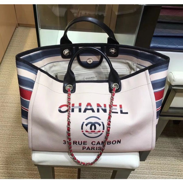 Chanel Canvas Deauville Shopping Bag A66941 Beige/Stripe 2018