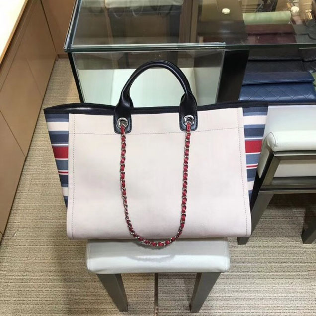 Chanel Canvas Deauville Shopping Bag A66941 Beige/Stripe 2018