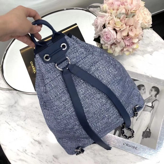 Chanel Golden Silk Thread Deauville Canvas Backpack Bag A93787 Blue 2018
