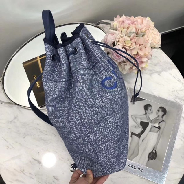 Chanel Golden Silk Thread Deauville Canvas Backpack Bag A93787 Blue 2018