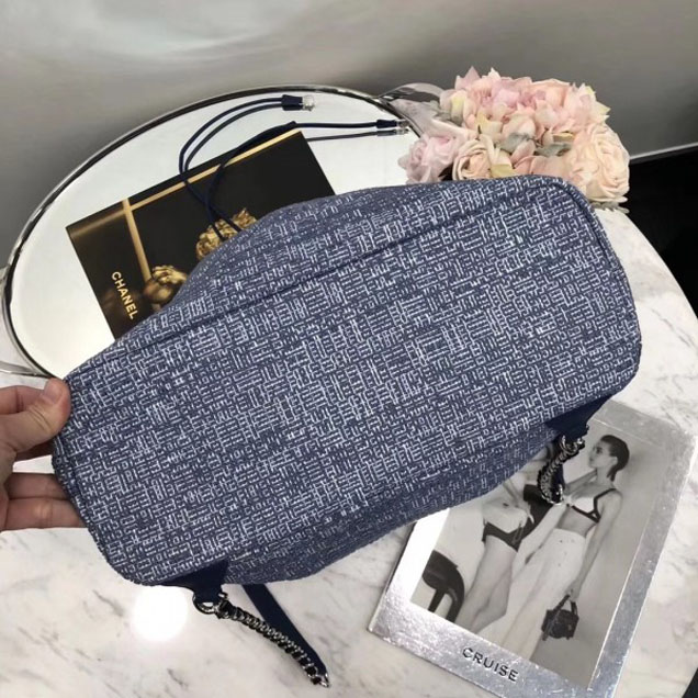 Chanel Golden Silk Thread Deauville Canvas Backpack Bag A93787 Blue 2018