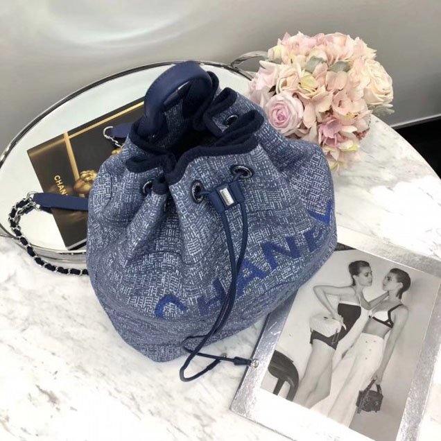 Chanel Golden Silk Thread Deauville Canvas Backpack Bag A93787 Blue 2018