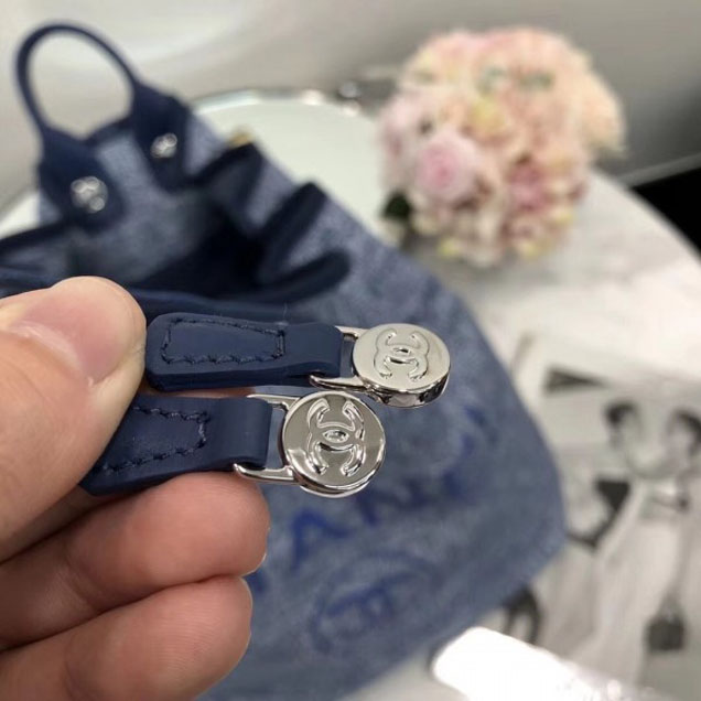 Chanel Golden Silk Thread Deauville Canvas Backpack Bag A93787 Blue 2018