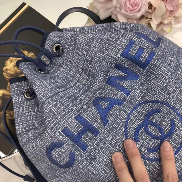 Chanel Golden Silk Thread Deauville Canvas Backpack Bag A93787 Blue 2018