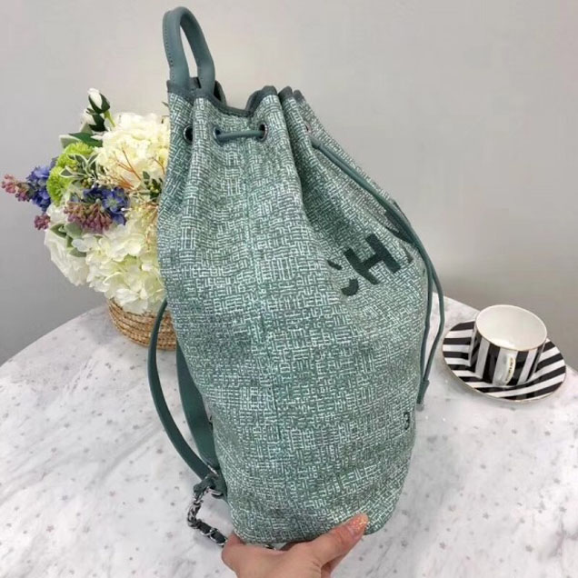 Chanel Golden Silk Thread Deauville Canvas Backpack Bag A93787 Green 2018