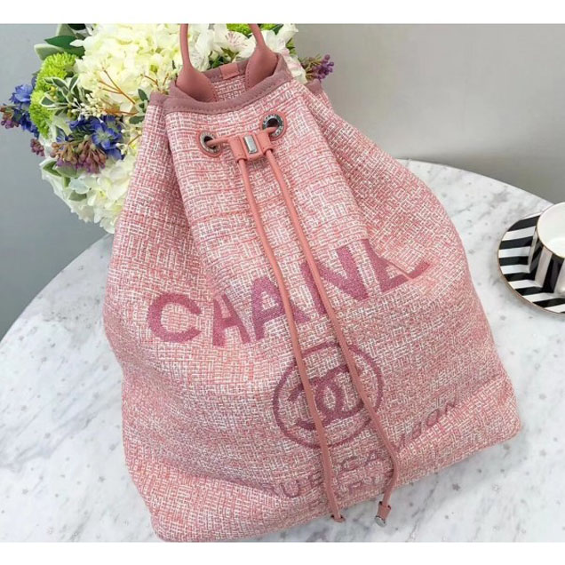 Chanel Golden Silk Thread Deauville Canvas Backpack Bag A93787 Pink 2018