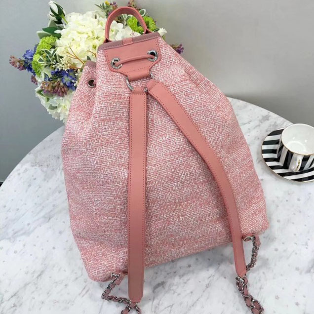 Chanel Golden Silk Thread Deauville Canvas Backpack Bag A93787 Pink 2018