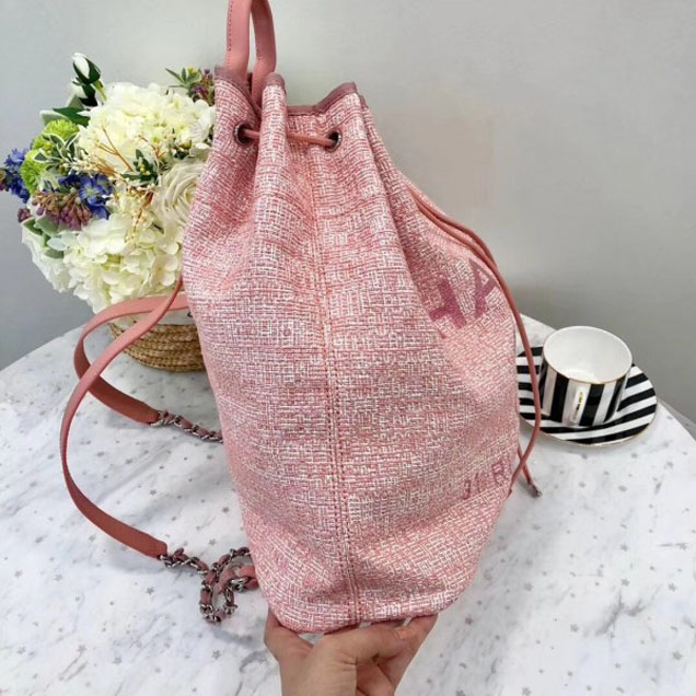 Chanel Golden Silk Thread Deauville Canvas Backpack Bag A93787 Pink 2018