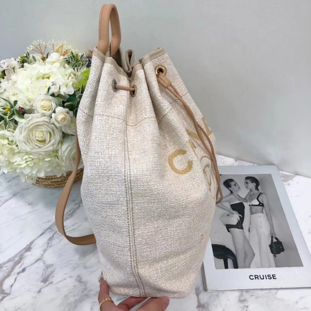 Chanel Golden Silk Thread Deauville Canvas Backpack Bag A93787 Beige 2018