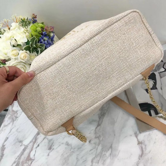 Chanel Golden Silk Thread Deauville Canvas Backpack Bag A93787 Beige 2018