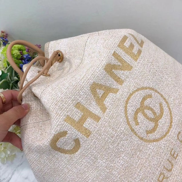Chanel Golden Silk Thread Deauville Canvas Backpack Bag A93787 Beige 2018