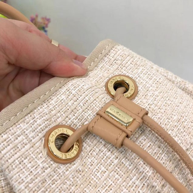 Chanel Golden Silk Thread Deauville Canvas Backpack Bag A93787 Beige 2018