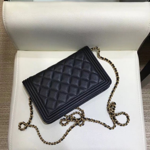 Chanel Shine Gold Hardware Caviar Boy Wallet On Chain WOC Bag Black 2018