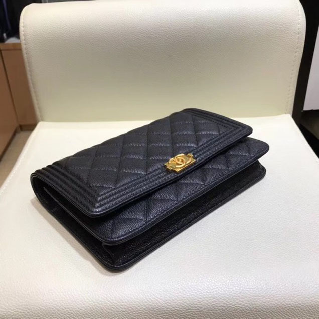 Chanel Shine Gold Hardware Caviar Boy Wallet On Chain WOC Bag Black 2018
