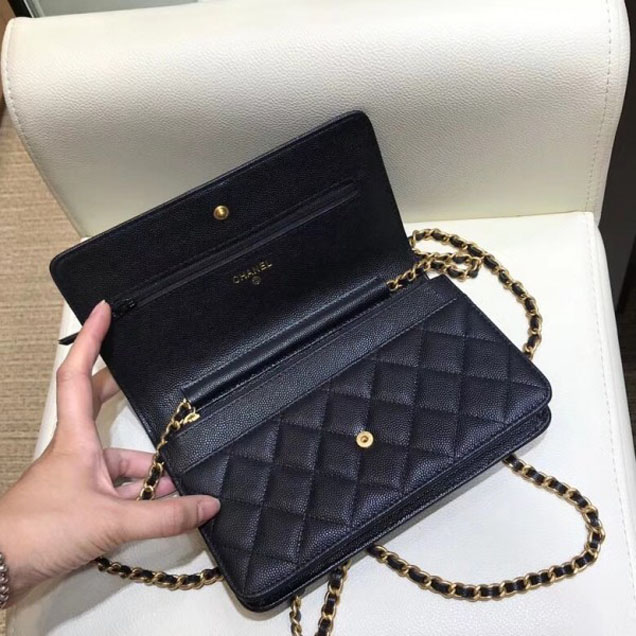 Chanel Shine Gold Hardware Caviar Boy Wallet On Chain WOC Bag Black 2018
