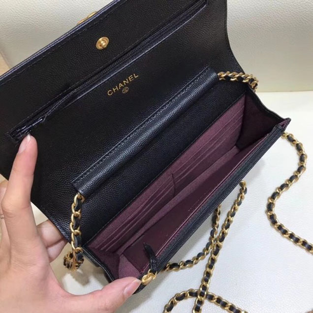 Chanel Shine Gold Hardware Caviar Boy Wallet On Chain WOC Bag Black 2018