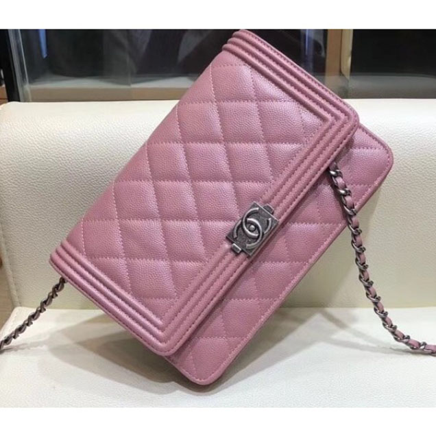 Chanel Caviar Boy Wallet On Chain WOC Bag Pink/Silver 2018