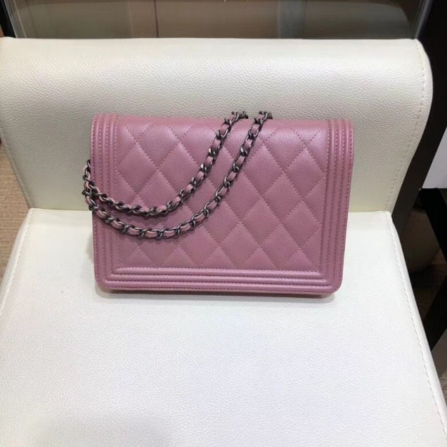 Chanel Caviar Boy Wallet On Chain WOC Bag Pink/Silver 2018