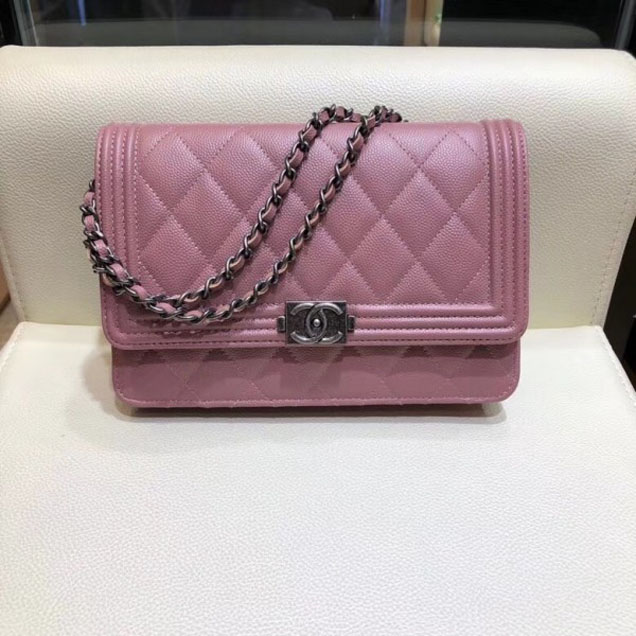 Chanel Caviar Boy Wallet On Chain WOC Bag Pink/Silver 2018