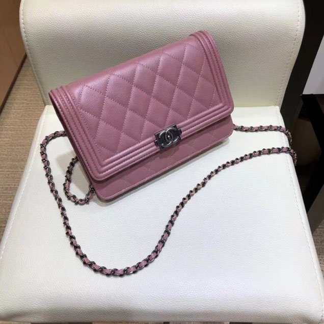 Chanel Caviar Boy Wallet On Chain WOC Bag Pink/Silver 2018