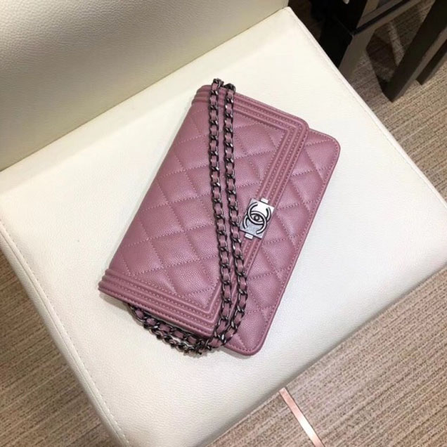 Chanel Caviar Boy Wallet On Chain WOC Bag Pink/Silver 2018