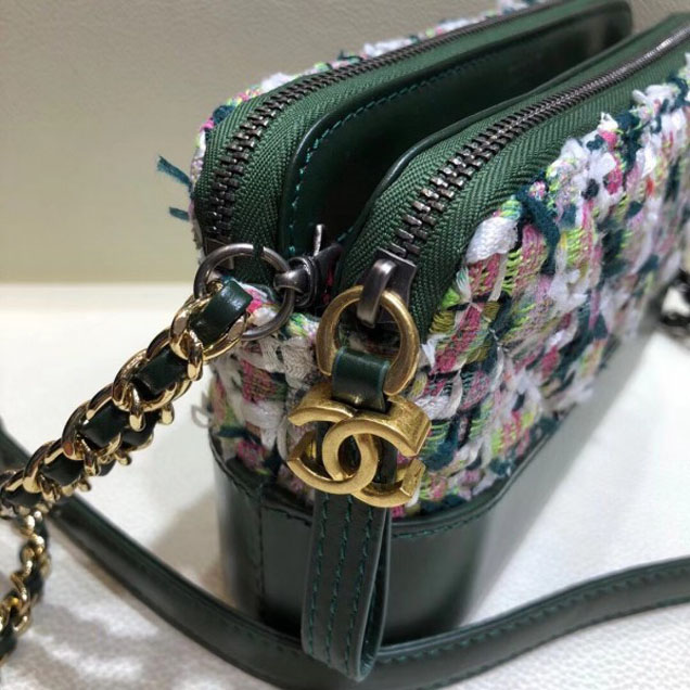Chanel Gabrielle Clutch With Chain Bag A94505 Tweed/Calfskin Green 2018