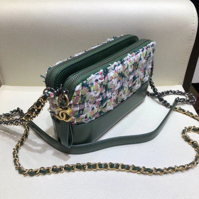 Chanel Gabrielle Clutch With Chain Bag A94505 Tweed/Calfskin Green 2018