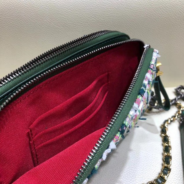 Chanel Gabrielle Clutch With Chain Bag A94505 Tweed/Calfskin Green 2018