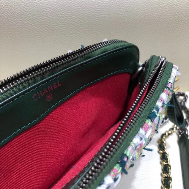 Chanel Gabrielle Clutch With Chain Bag A94505 Tweed/Calfskin Green 2018