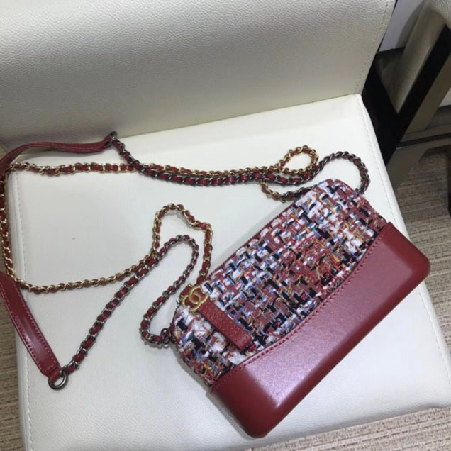 Chanel Gabrielle Clutch With Chain Bag A94505 Tweed/Calfskin Red 2018