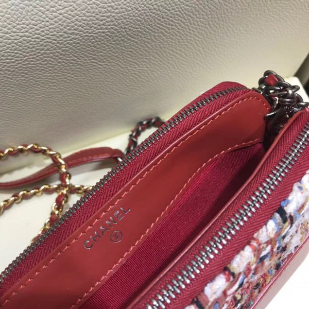 Chanel Gabrielle Clutch With Chain Bag A94505 Tweed/Calfskin Red 2018