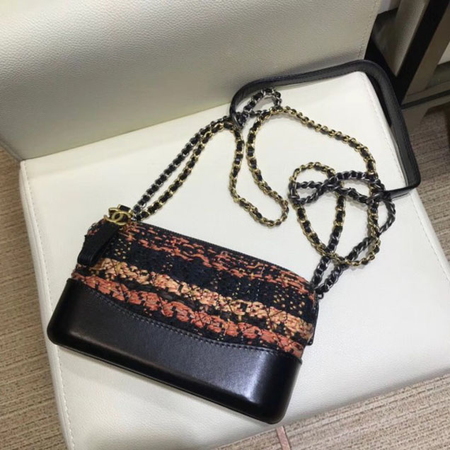 Chanel Gabrielle Clutch With Chain Bag A94505 Tweed/Calfskin Black 2018