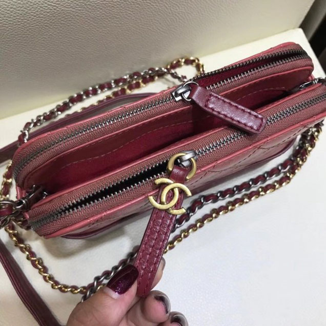 Chanel Gabrielle Clutch With Chain Bag A94505 Lobster Pink/Burgundy 2018
