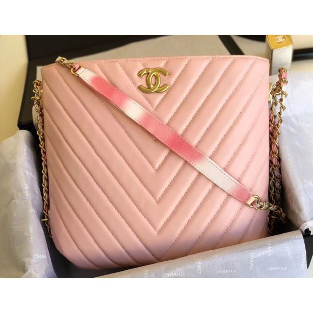 Chanel Chevron Multicolor Chain Bucket Bag Pink 2018