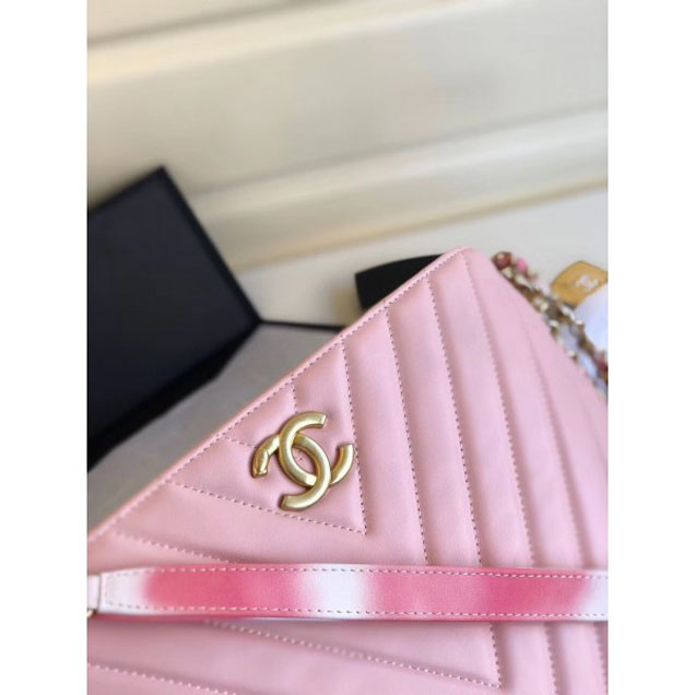 Chanel Chevron Multicolor Chain Bucket Bag Pink 2018