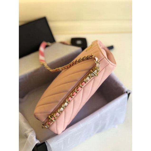 Chanel Chevron Multicolor Chain Bucket Bag Pink 2018