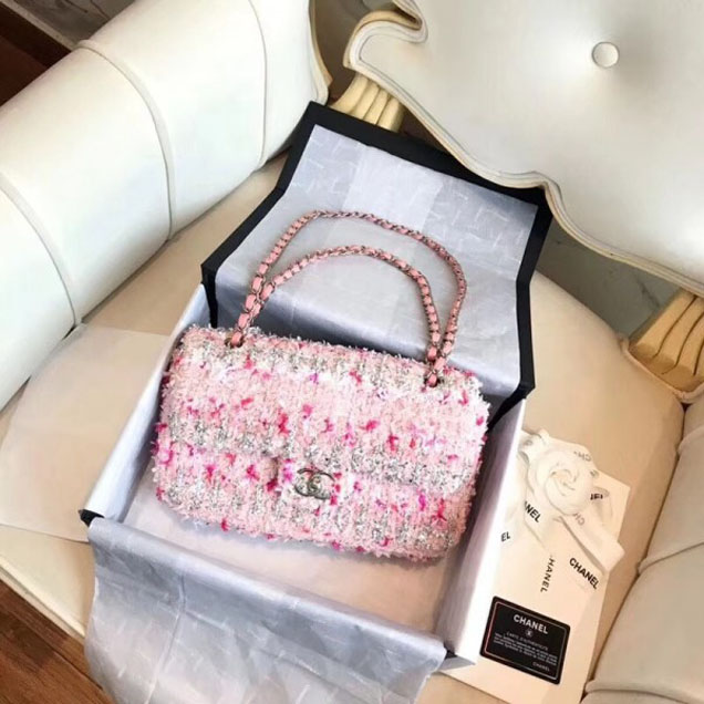 Chanel Tweed Sequins Medium Flap Bag Pink 2018