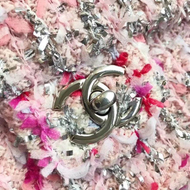 Chanel Tweed Sequins Medium Flap Bag Pink 2018