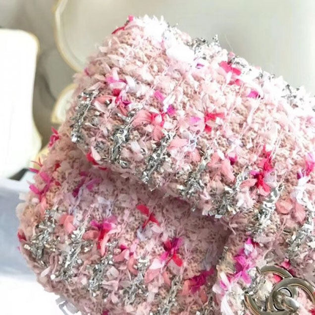 Chanel Tweed Sequins Medium Flap Bag Pink 2018