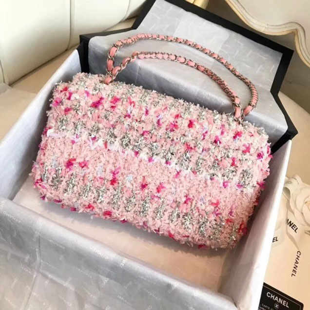 Chanel Tweed Sequins Medium Flap Bag Pink 2018