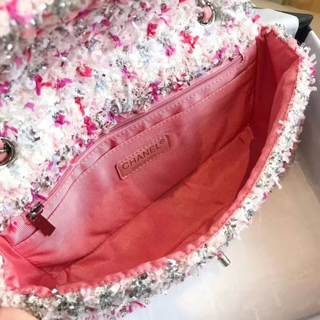 Chanel Tweed Sequins Medium Flap Bag Pink 2018