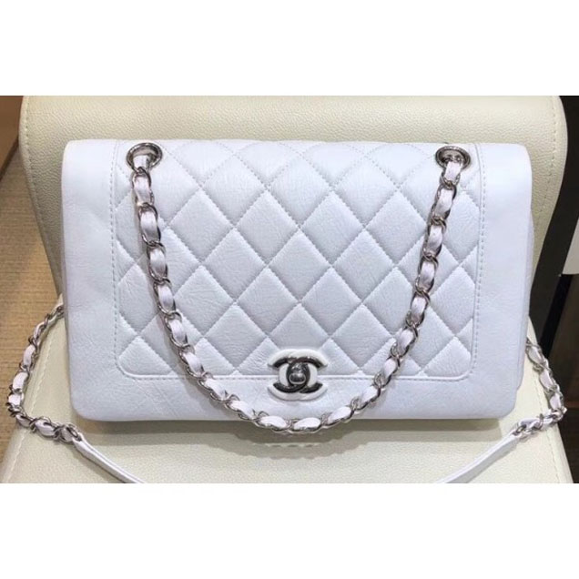 Chanel Crumpled Calfskin Bi Quilted Flap Bag A57602 White 2018