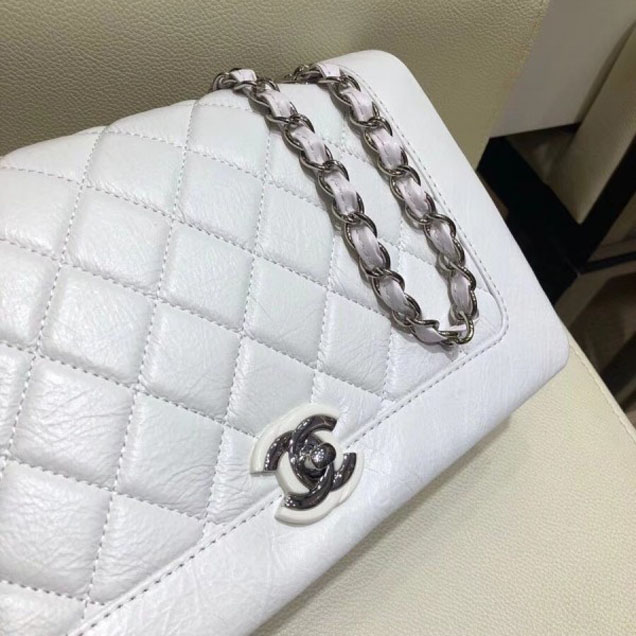 Chanel Crumpled Calfskin Bi Quilted Flap Bag A57602 White 2018