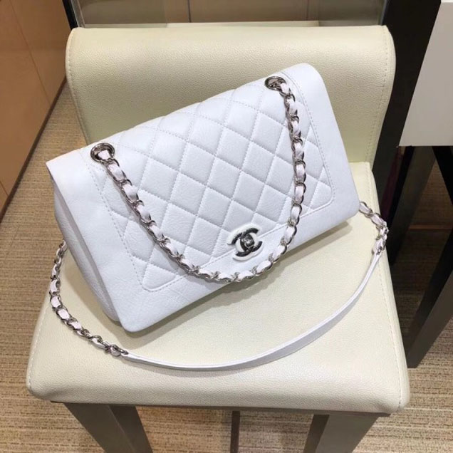 Chanel Crumpled Calfskin Bi Quilted Flap Bag A57602 White 2018
