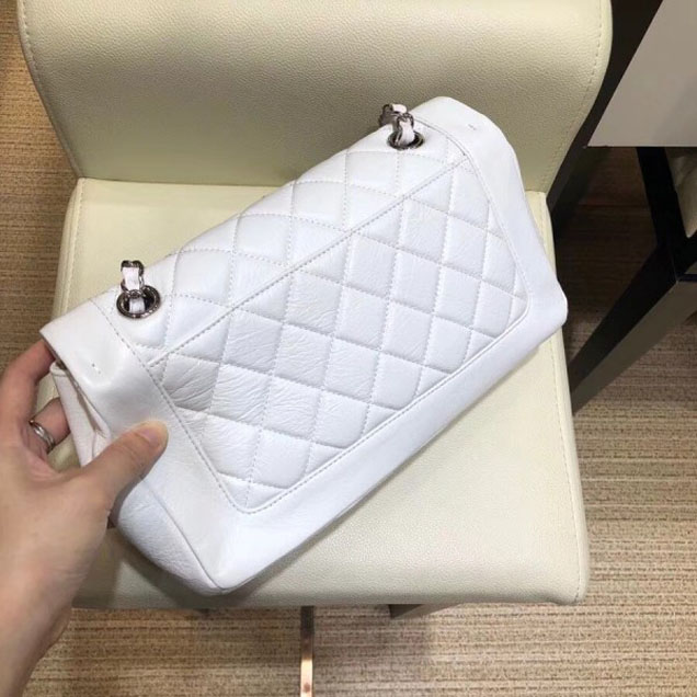 Chanel Crumpled Calfskin Bi Quilted Flap Bag A57602 White 2018