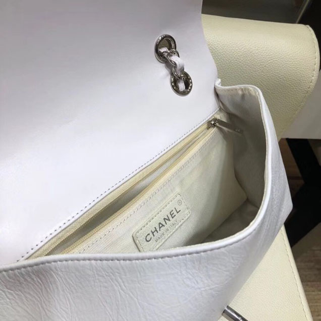 Chanel Crumpled Calfskin Bi Quilted Flap Bag A57602 White 2018
