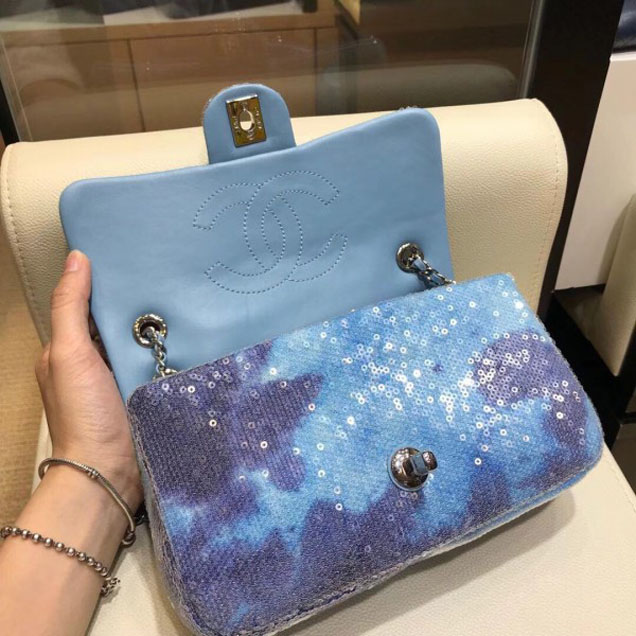 Chanel Sequins Flap Medium Bag A57413 Blue 2018